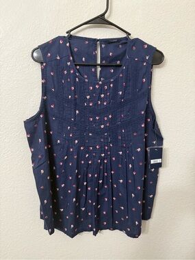 Lucky Brand Sleeveless Navy Floral Pintuck Women's Top